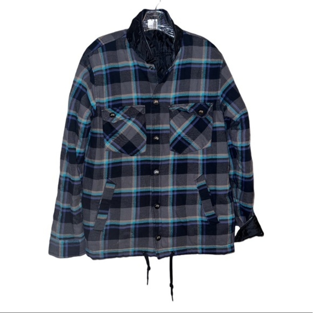 Lost Vtg Flannel quilted reversible jacket embroidered patch logo drawstring